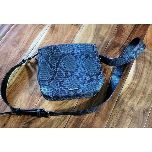 Rebecca Minkoff Blue & Black Python Embossed Leather Saddle Bag EUC - Picture 8 of 11
